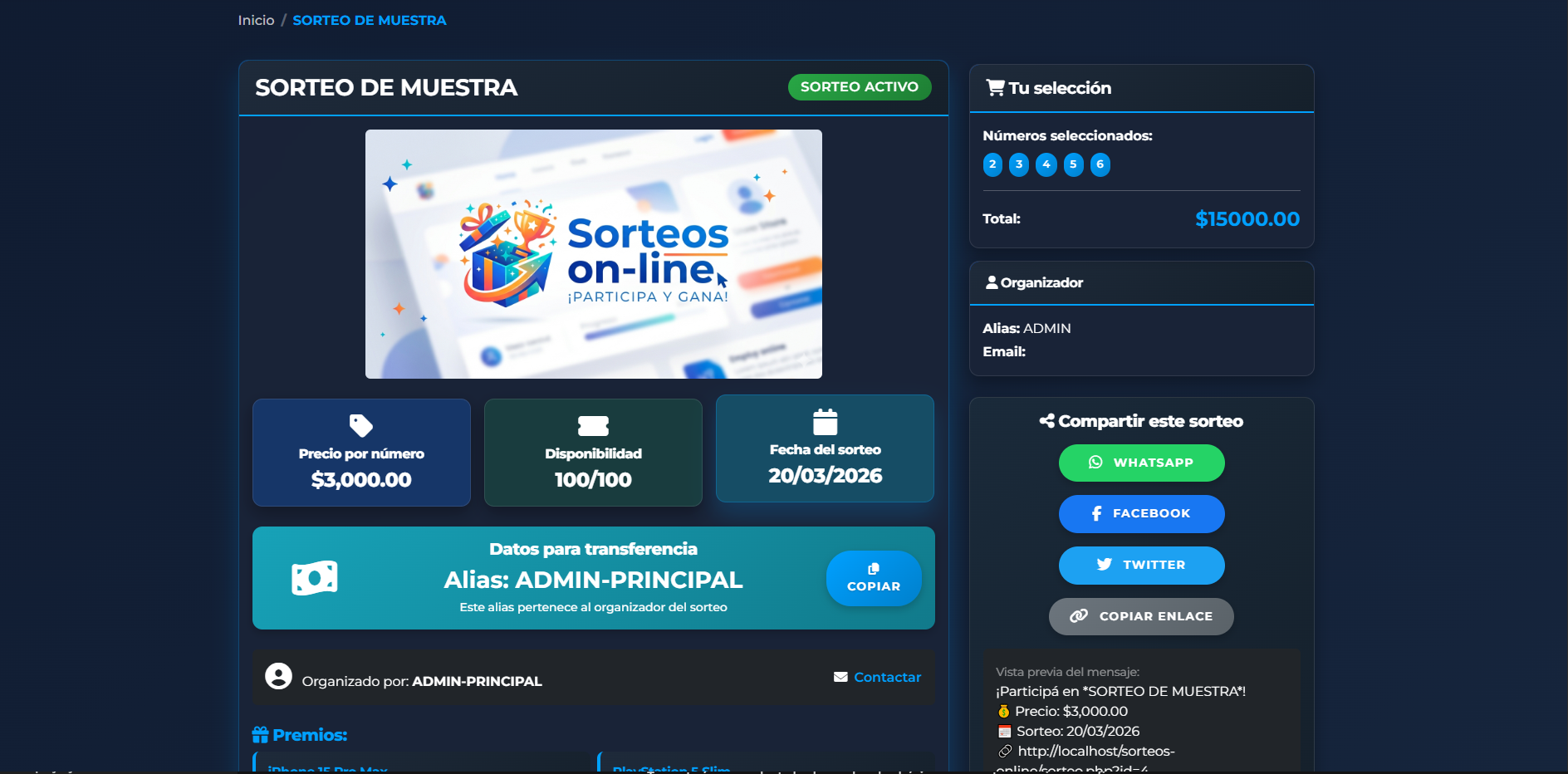 WEB DE SORTEOS ONLINE